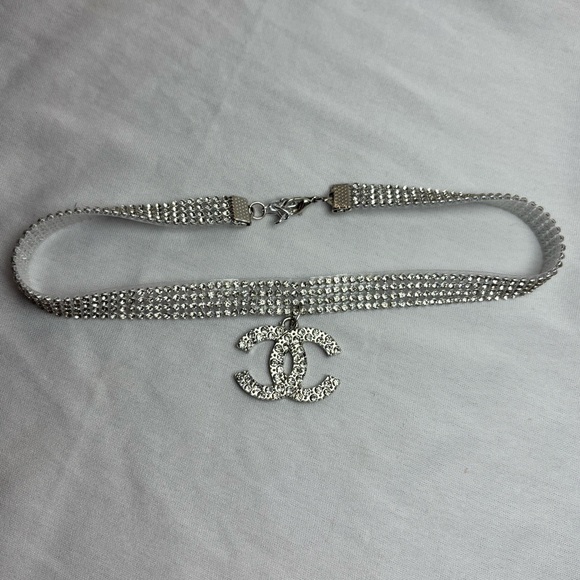 Rhinestone Silver Crystal Pendant Choker New! - Picture 6 of 8